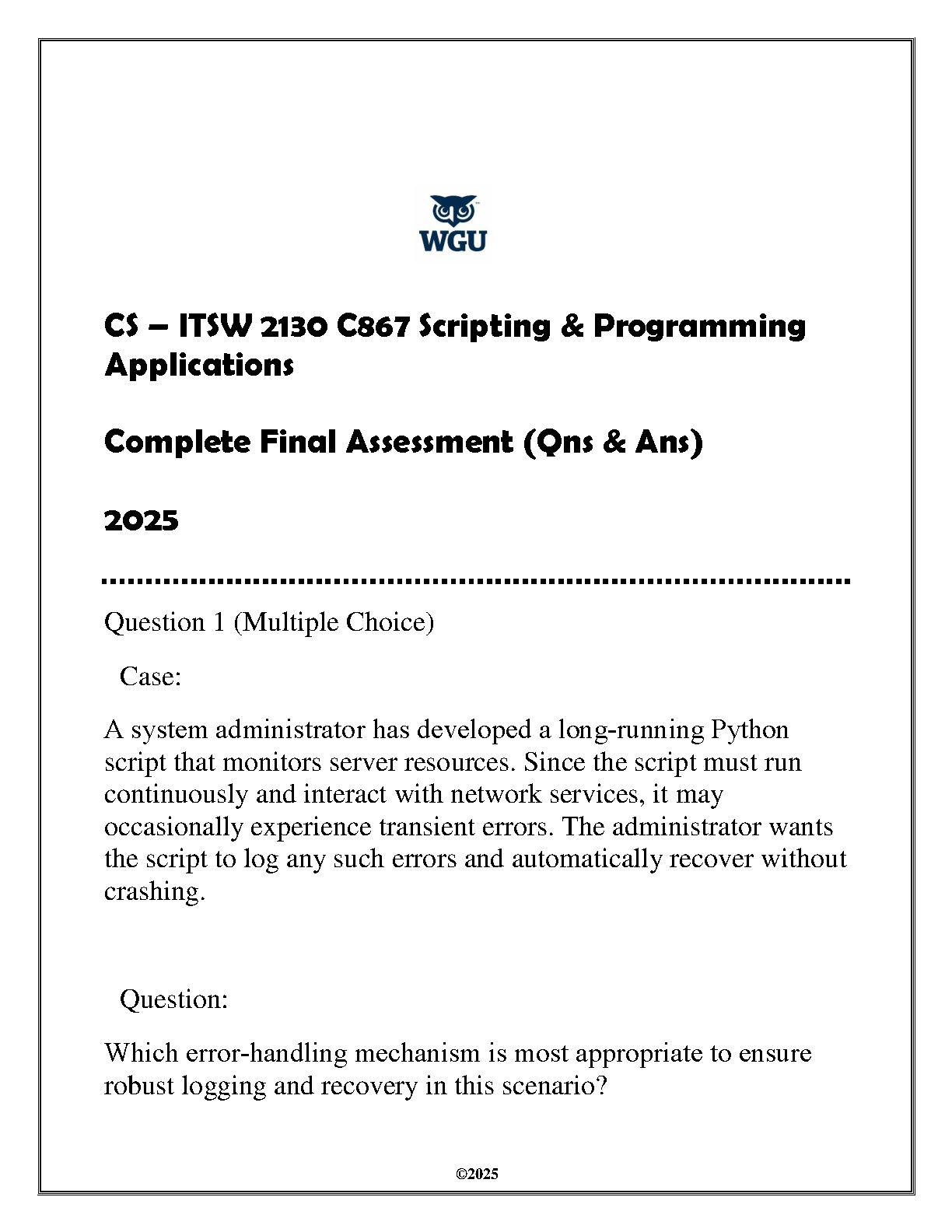 WGU C867 Final Exam Prep: Scripting Q&A Study Pack IMG-1
