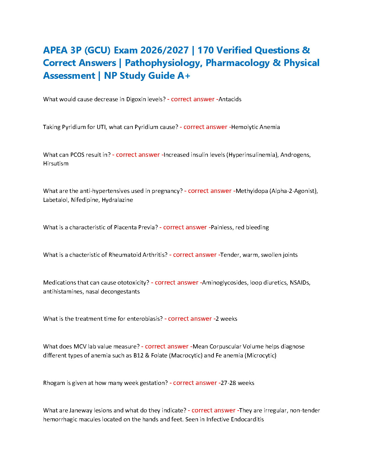 APEA 3P GCU Exam 2026/27 Study Guide 170 Qs