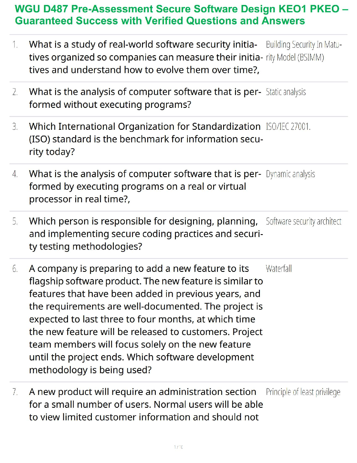 WGU D487 Secure Software Design Test Bank and Study Guide