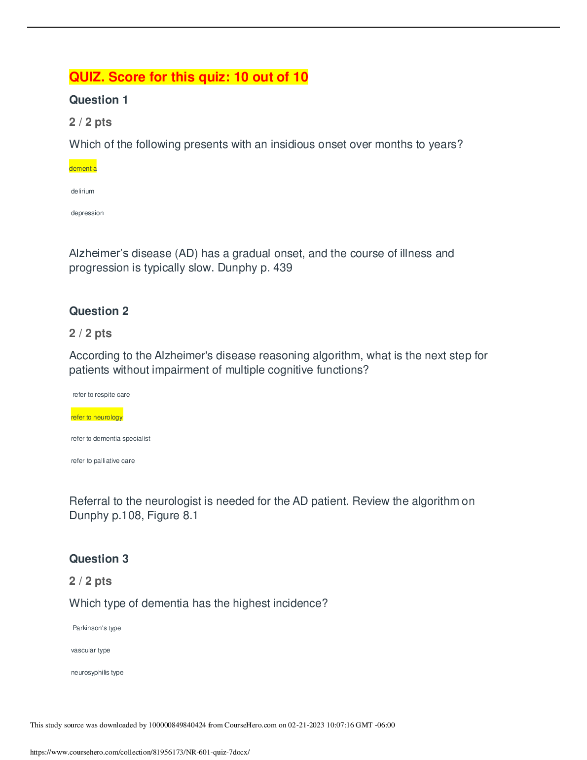 NR 601 Quiz 7 Q&A 2023-2024 Nursing Test Bank Solutions