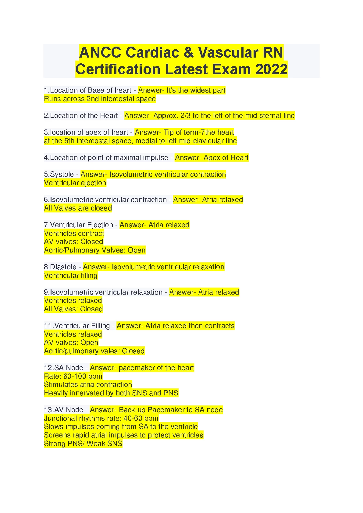 ANCC Cardiovascular Nursing Exam Prep 2026/2027 Questions