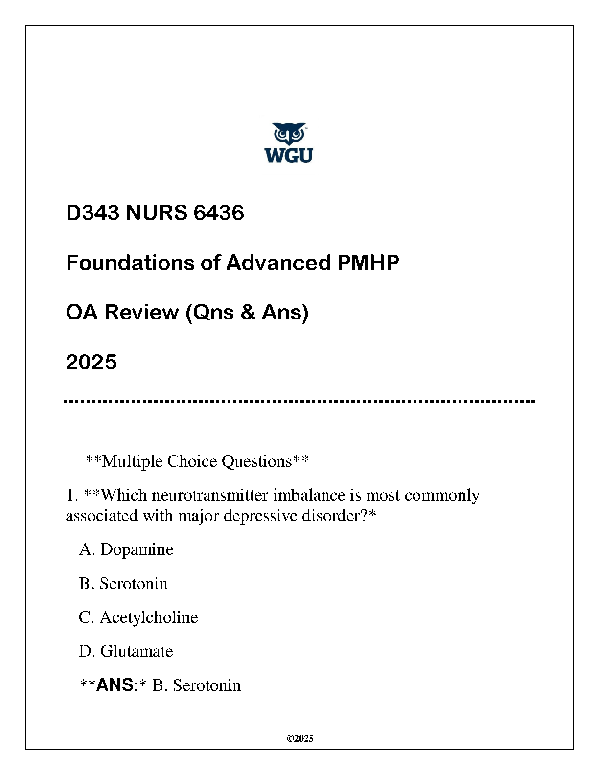 WGU NURS 6436 OA Exam Prep 2025 Q&A Review