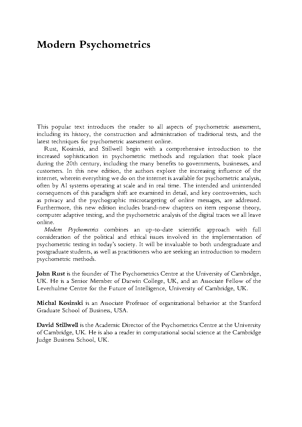 Modern Psychometrics 4e Test Bank Solutions Rust Kosinski Stillwell
