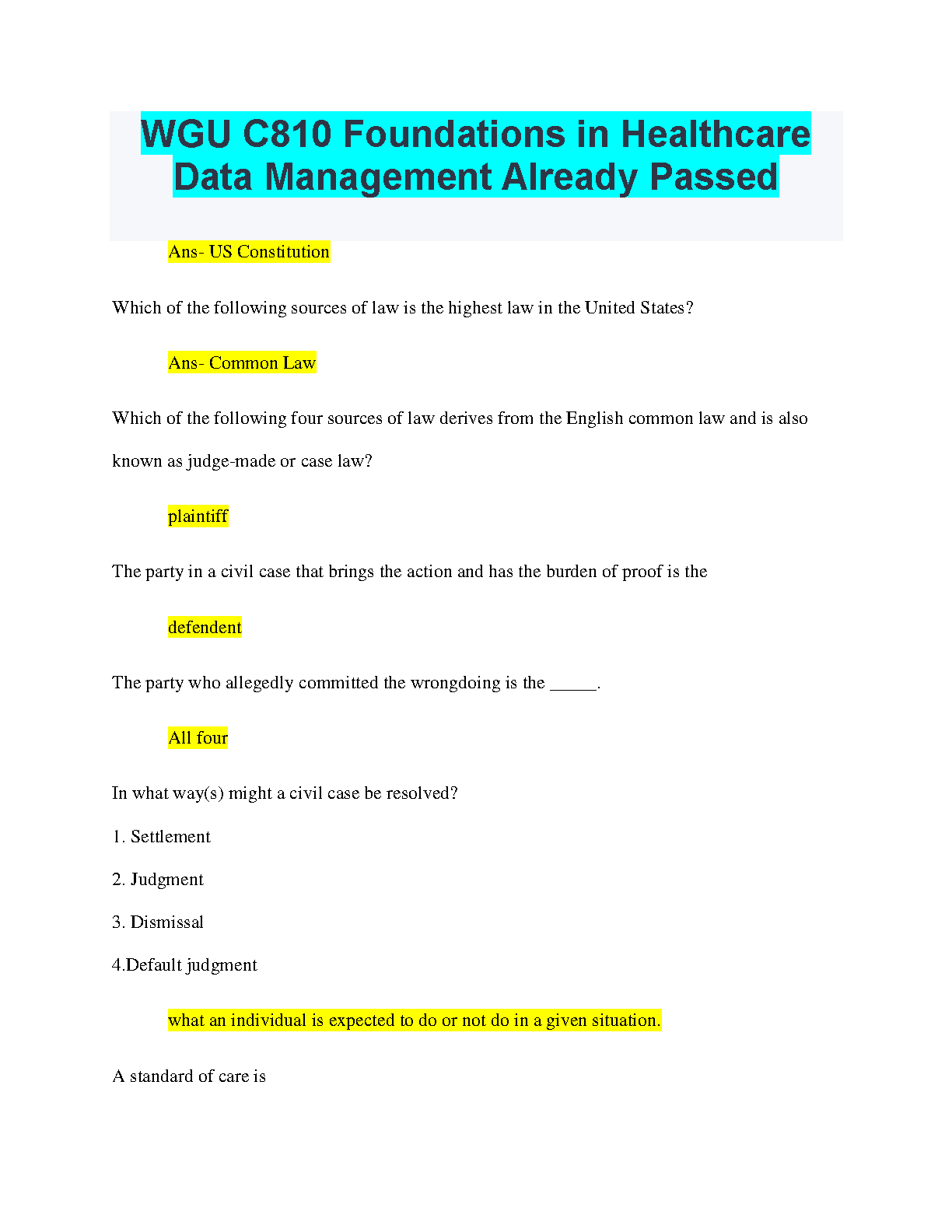 WGU C810 Healthcare Data Mgmt Study Guide & Exam Prep