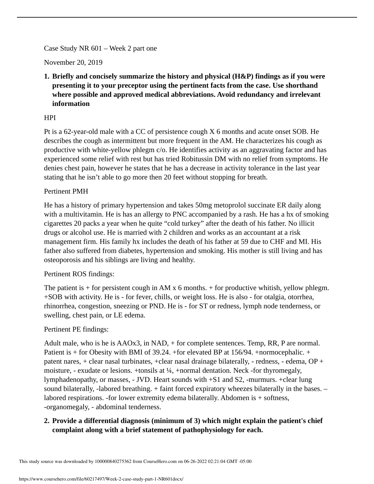 NR 601 Week 2 Case Study Q&A 2023 Nursing IMG-1