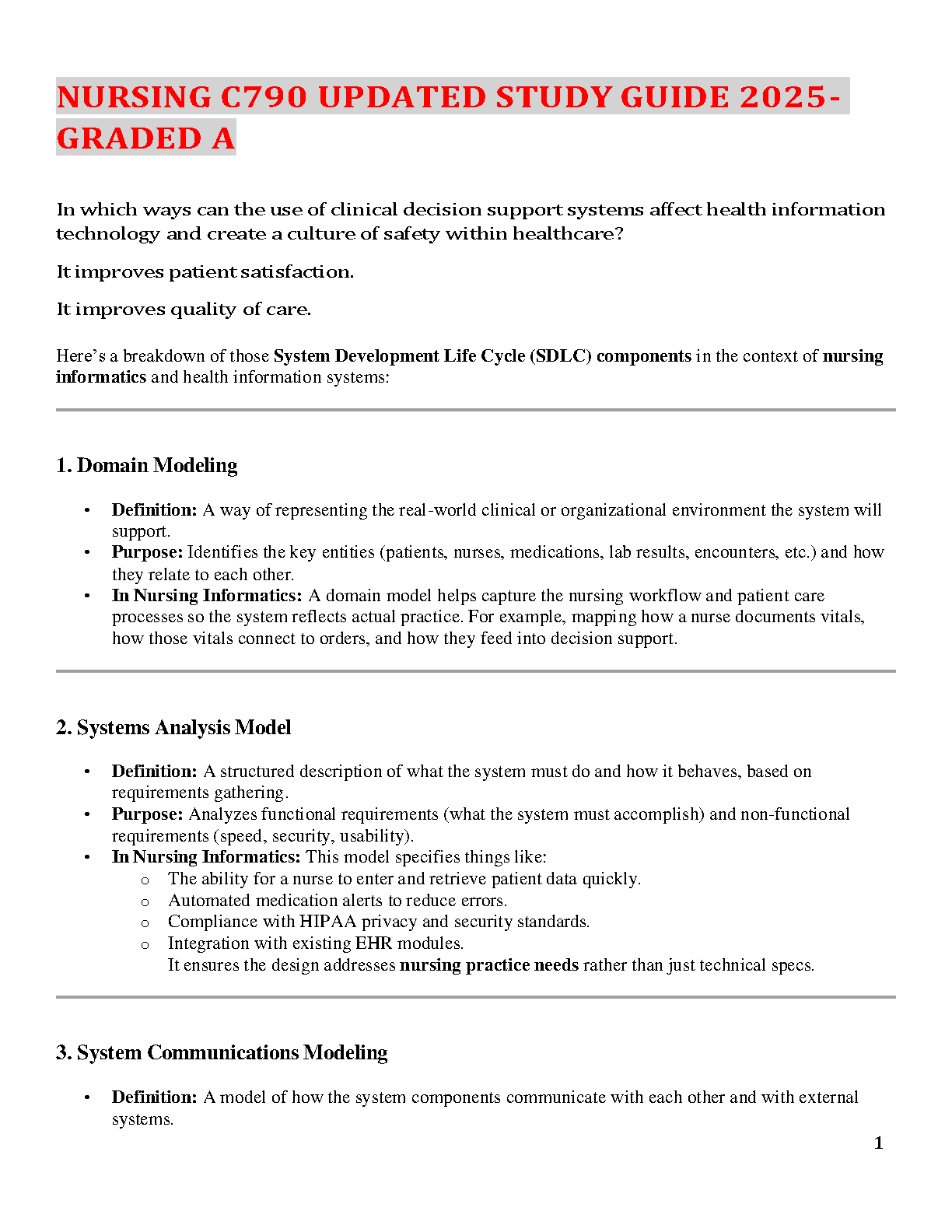 WGU C790 Nursing Informatics Study Guide 2025