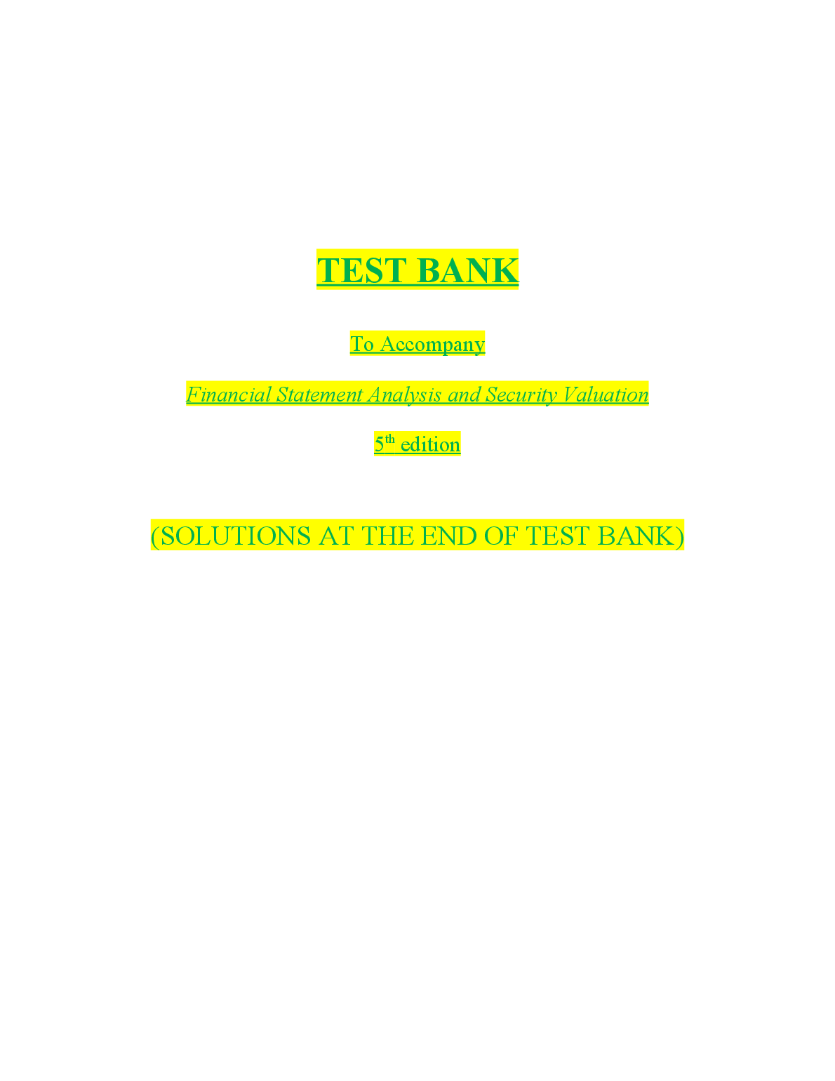Financial Statement Analysis 5th Edition Test Bank