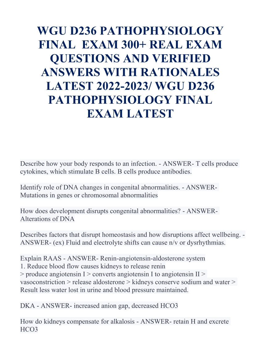 WGU D236 Pathophysiology Final Exam Questions
