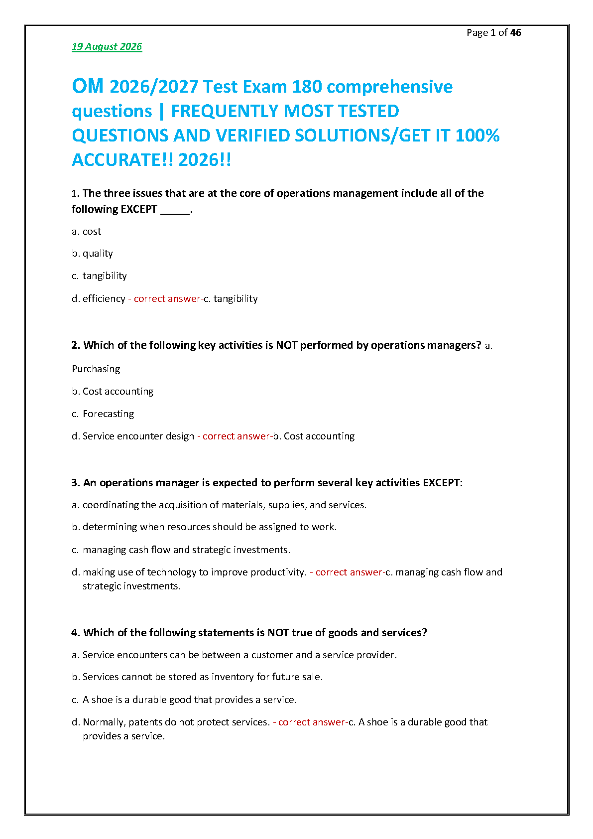 Ops Mgmt Test Bank 2026: Core Issues & Goods vs Services MCQs IMG-1