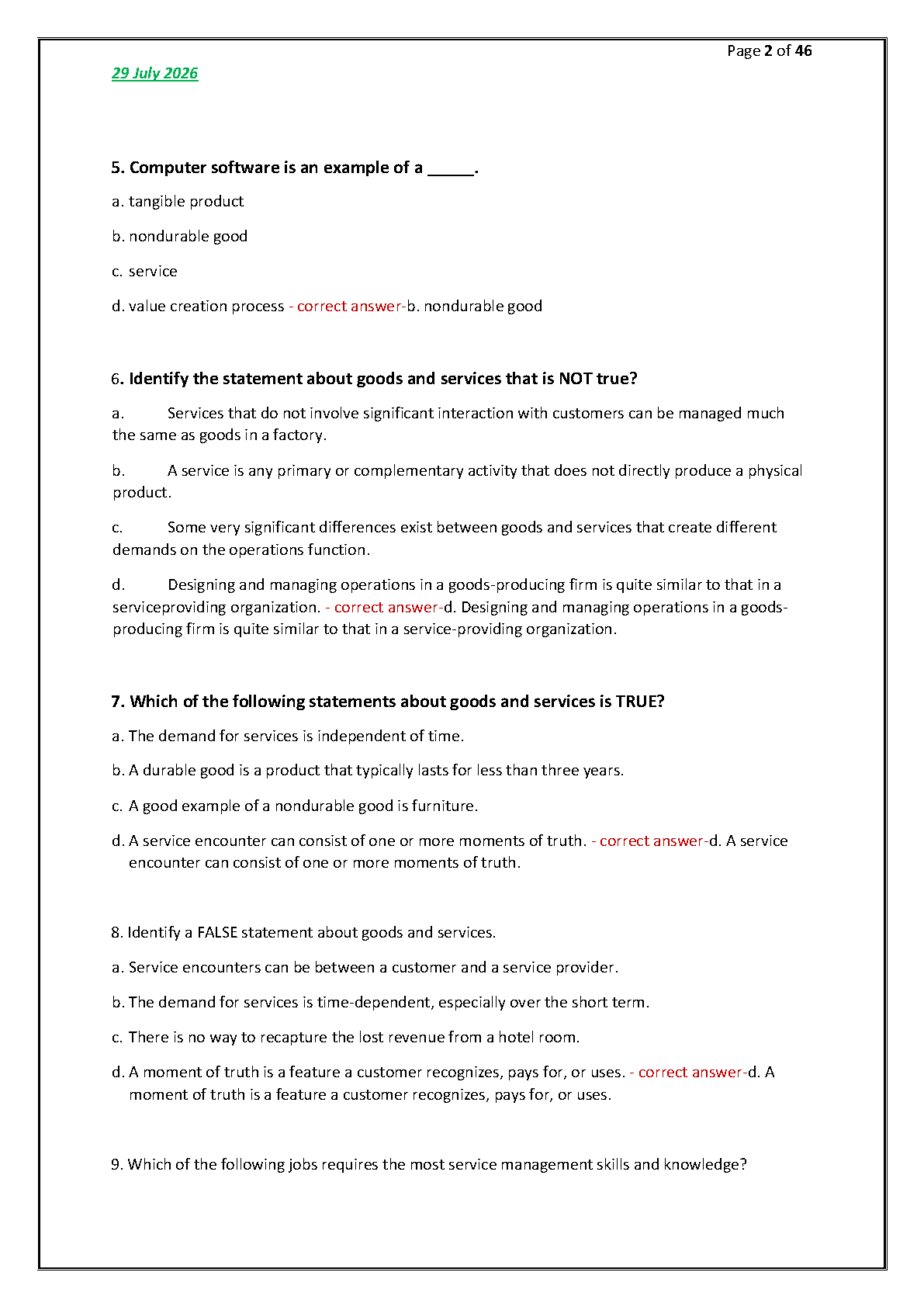 Ops Mgmt Test Bank 2026: Core Issues & Goods vs Services MCQs