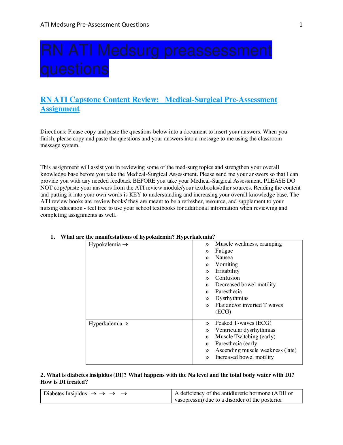 ATI Med Surg RN Capstone Pre-Assessment Study Guide 2026/27
