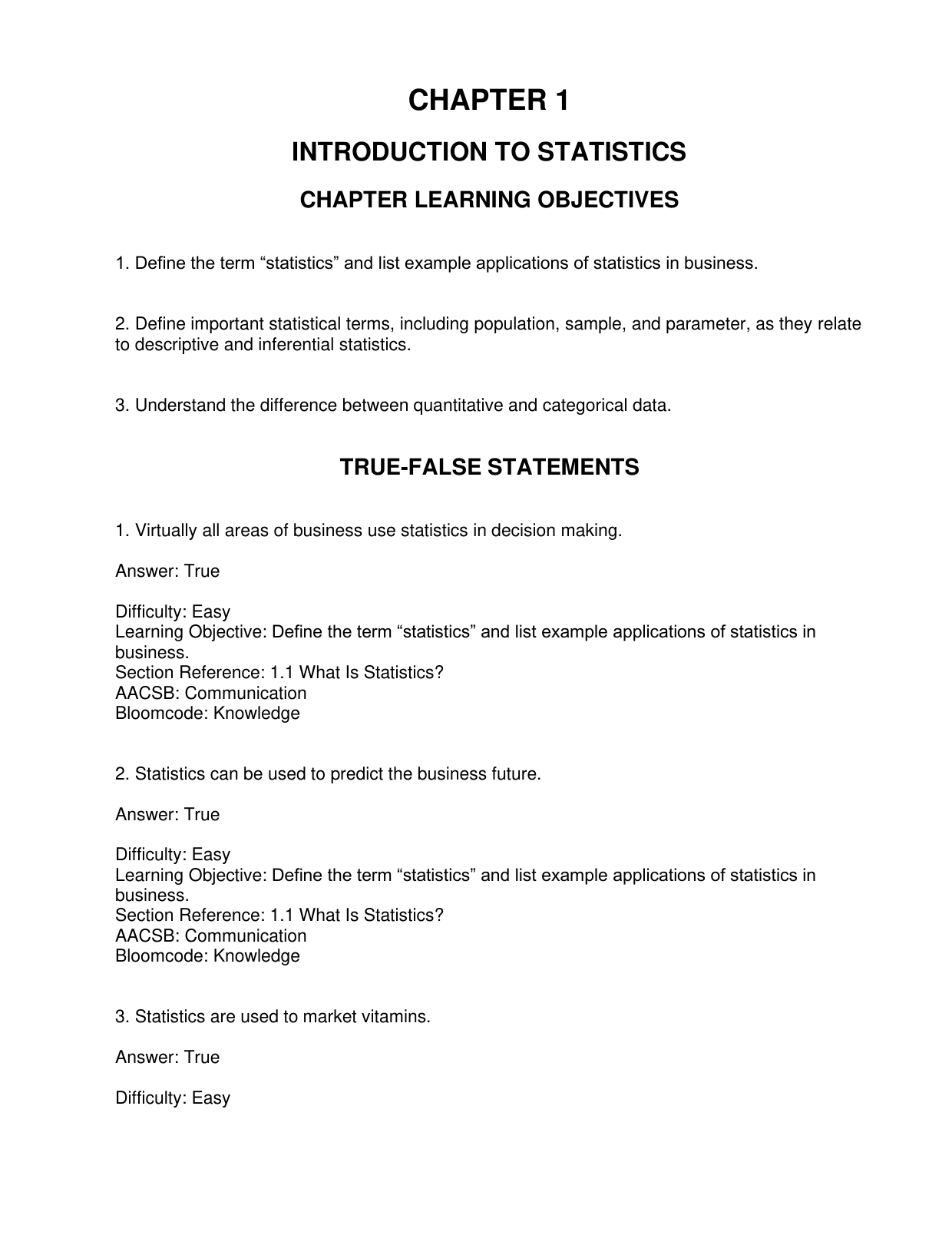 Business Statistics 1st Canadian Edition Test Bank