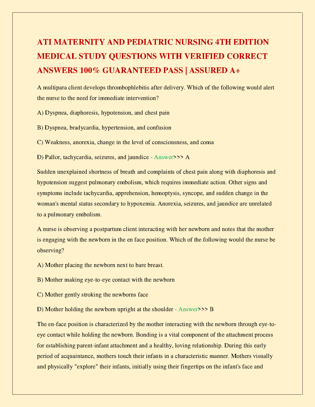 ATI Maternity Pediatric Nursing Test Bank 2026