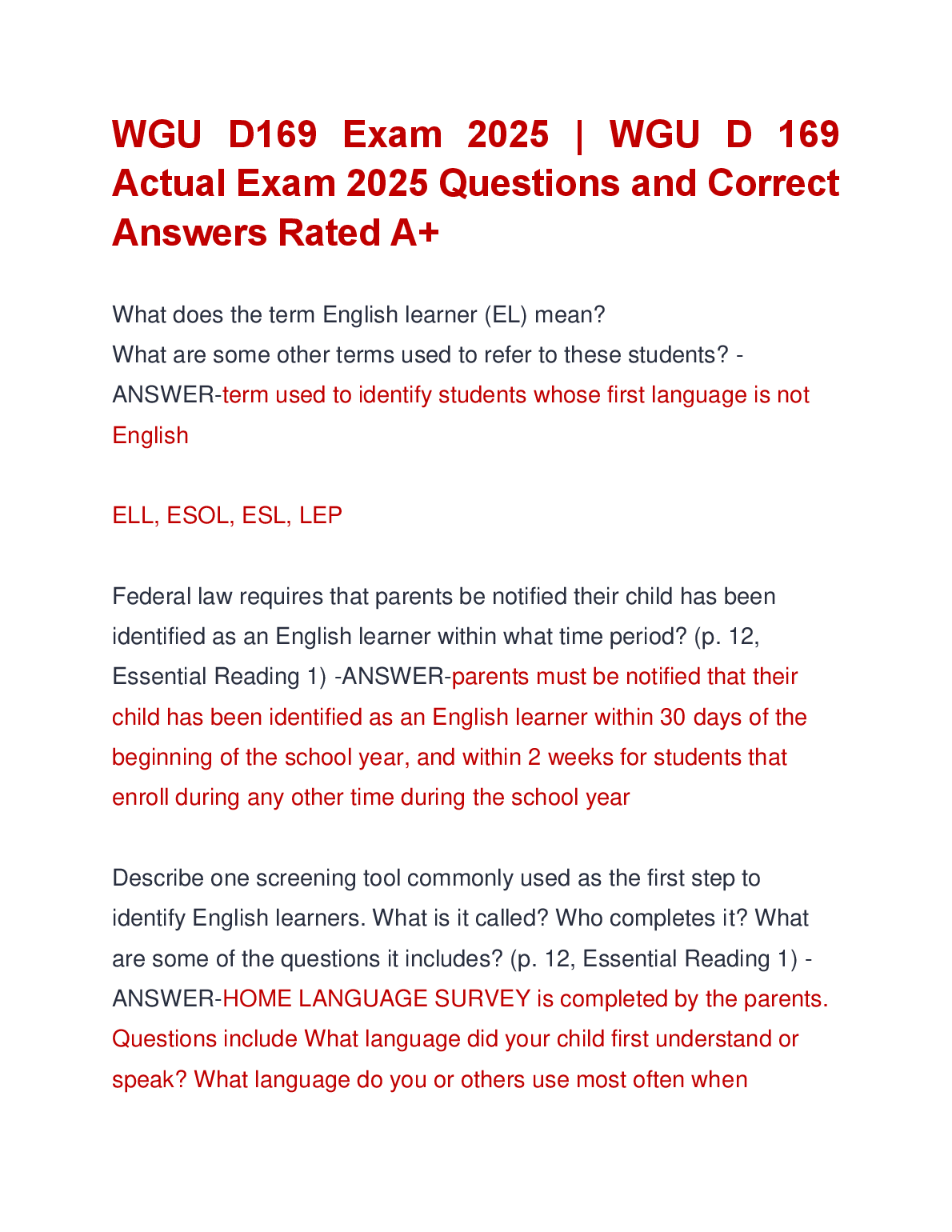 WGU D169 Exam 2025 Q&A Study Guide