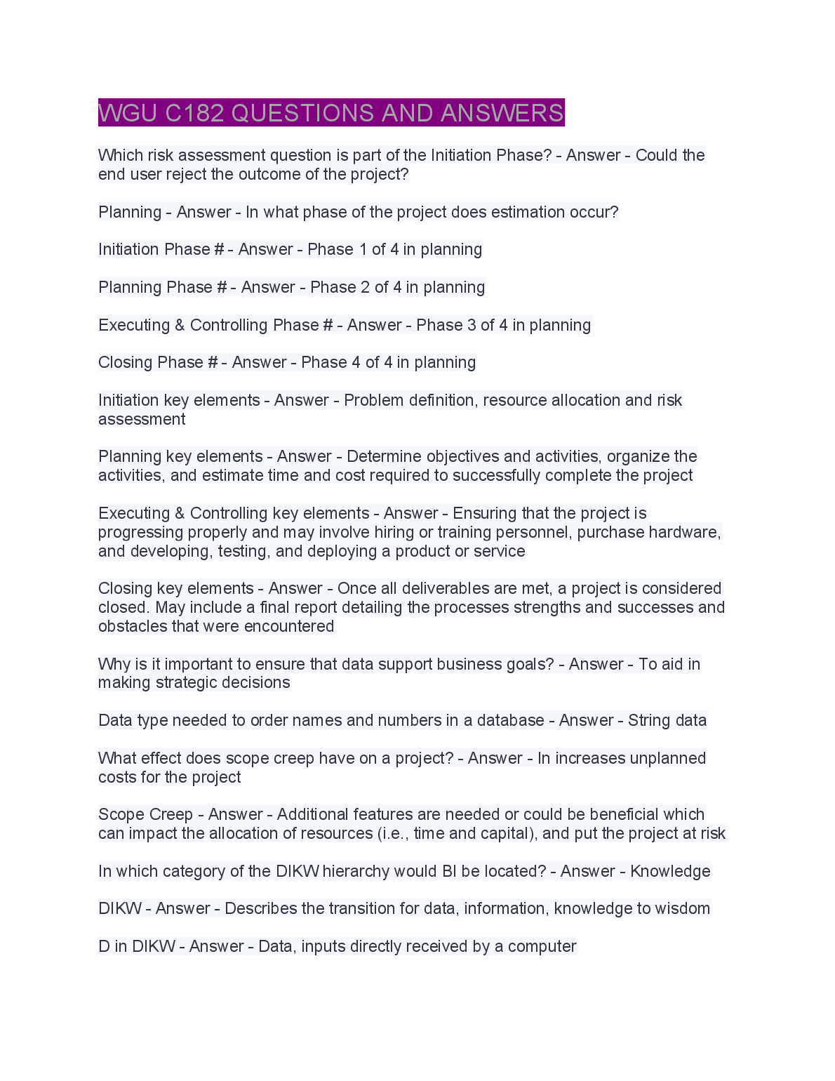 WGU C182 Questions and Answers 2022-2023 Exam Prep