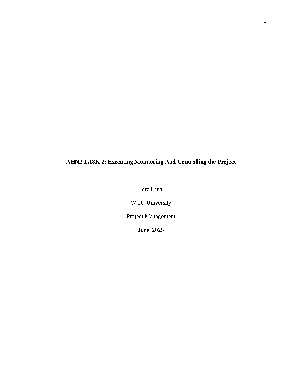 WGU AHN2 Task 2 Solution | PM Executing & Control Guide