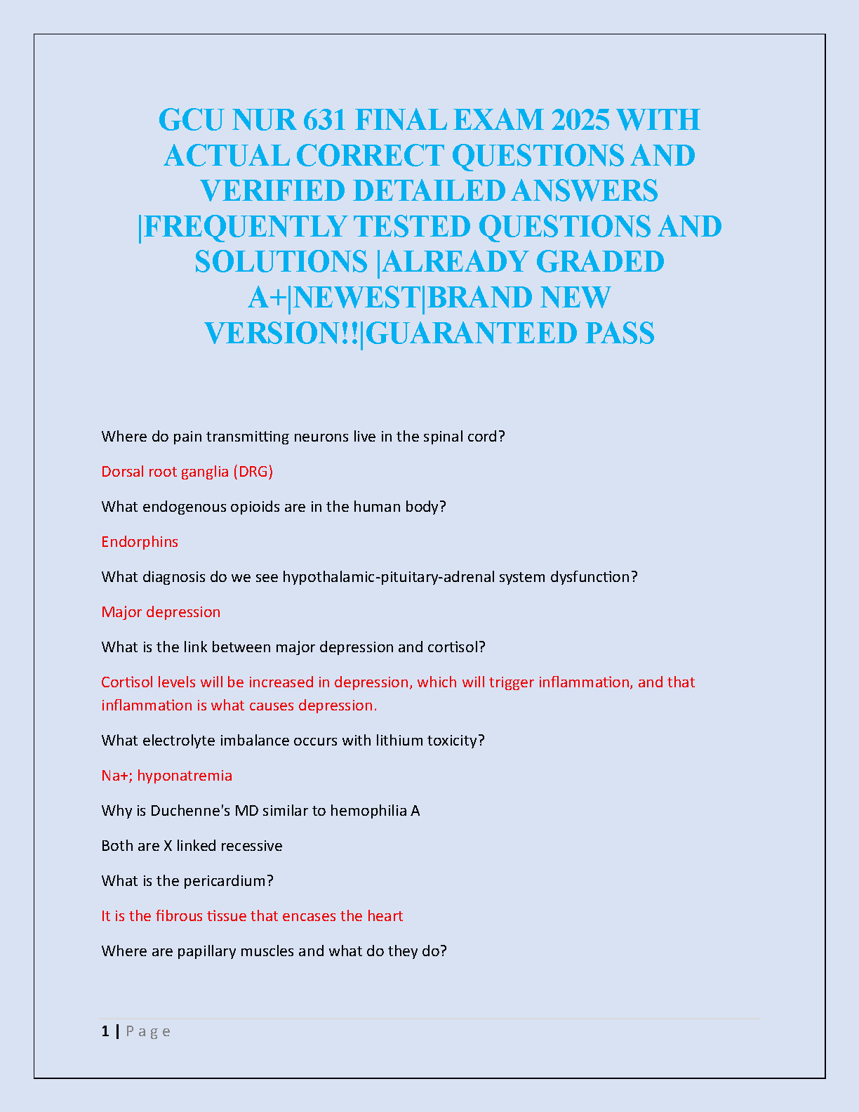 NUR 631 Final Exam Study Guide: Actual Questions & Answers