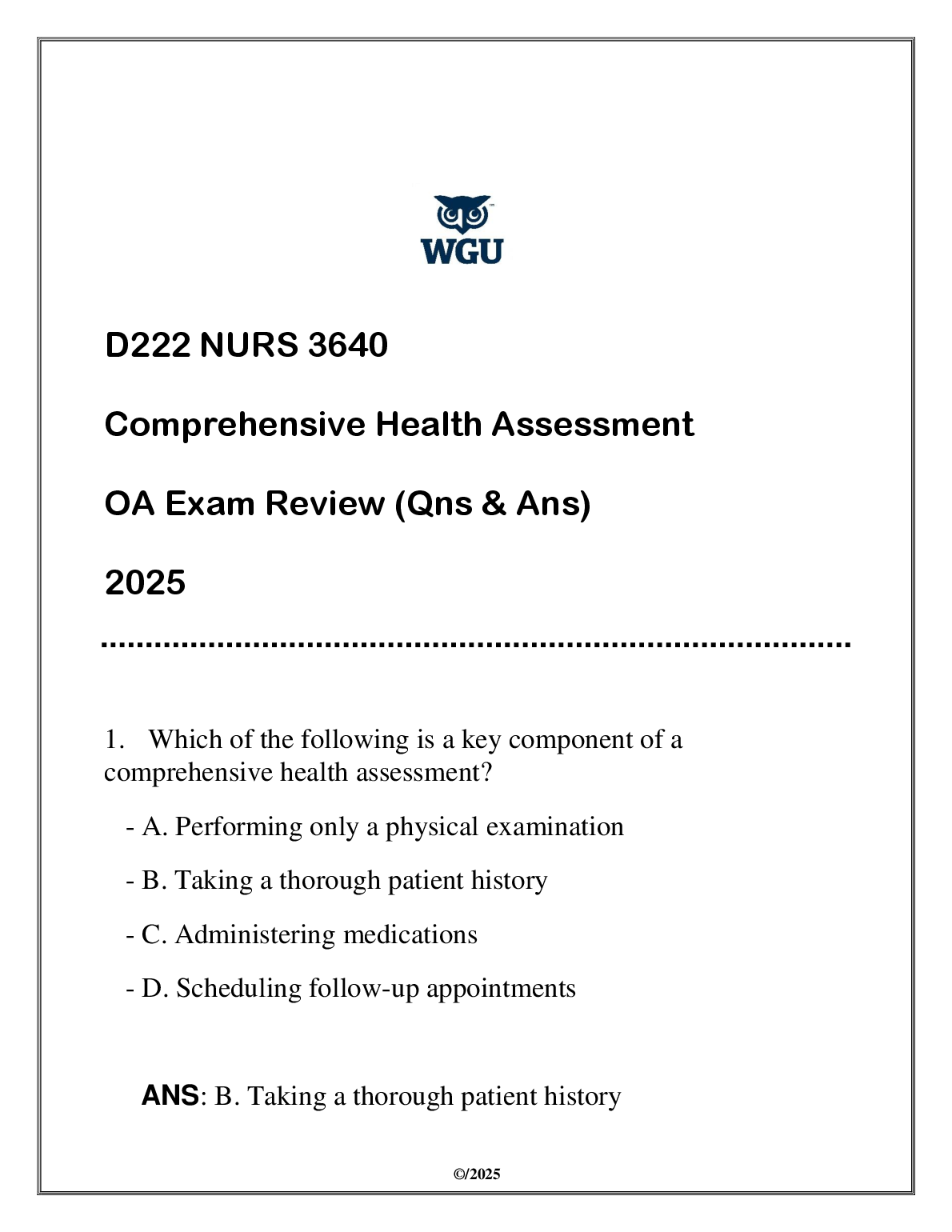 NURS 3640 Test Bank WGU 2025 Questions Answers