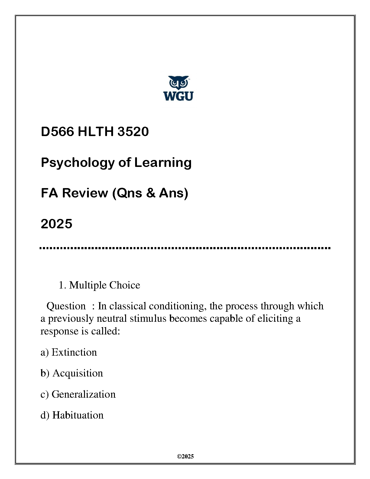 HLTH 3520 Psych of Learning Final Exam Qs Acs 2025 WGU