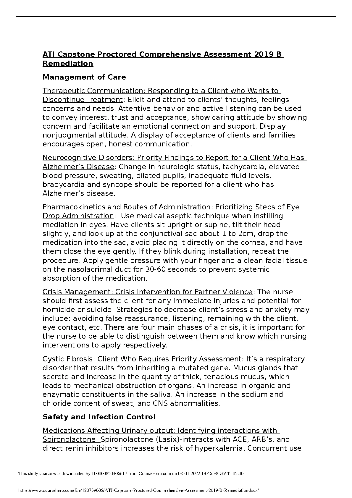 ATI Capstone 2019 B Remediation Study Guide