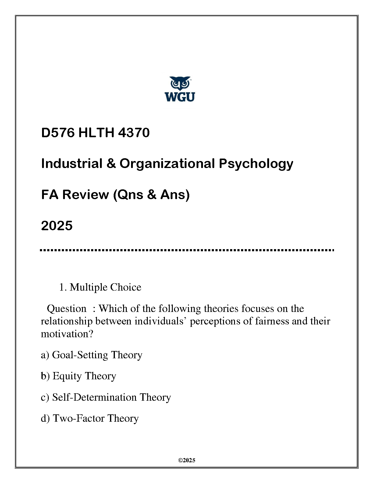 WGU D576 I/O Psych Final Exam Review Q&A 2025 Study Guide IMG-1