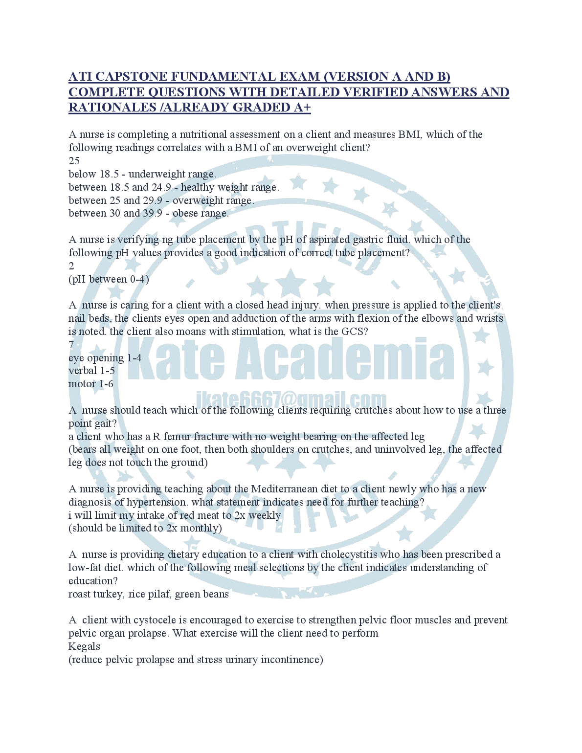 ATI Capstone Fundamental Exam Questions 2026/27 Edition