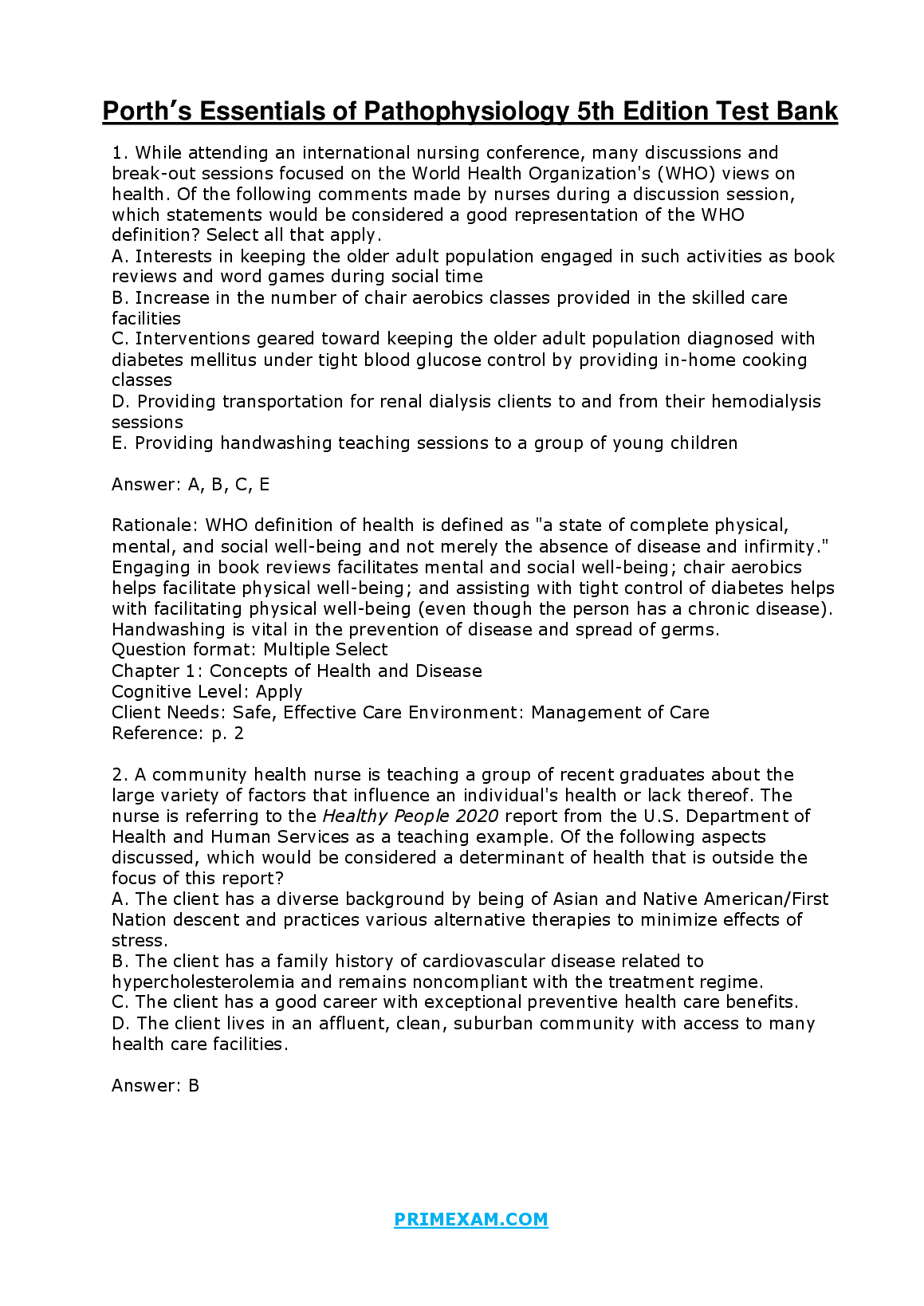 Pathophysiology Test Bank 2026/27 | Porth 5th Ed