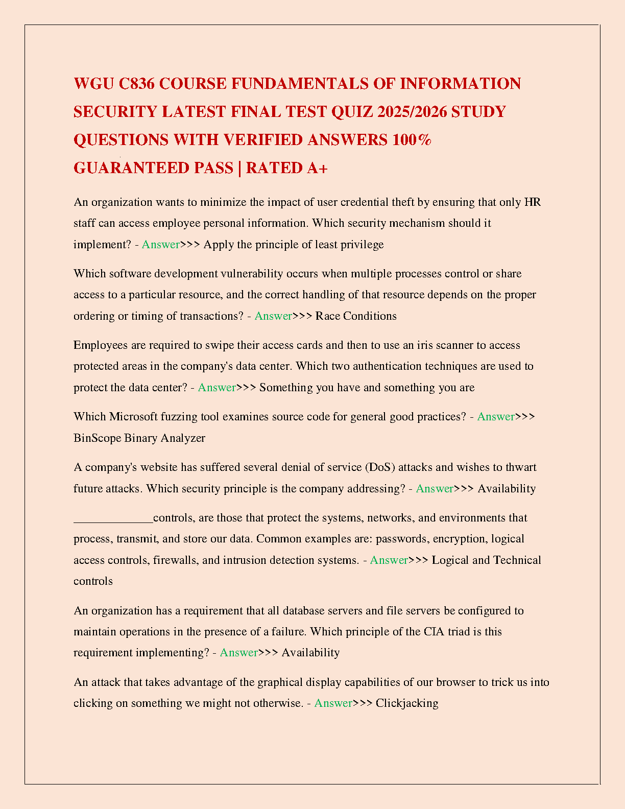 WGU C836 InfoSec Final Exam Questions and Answers
