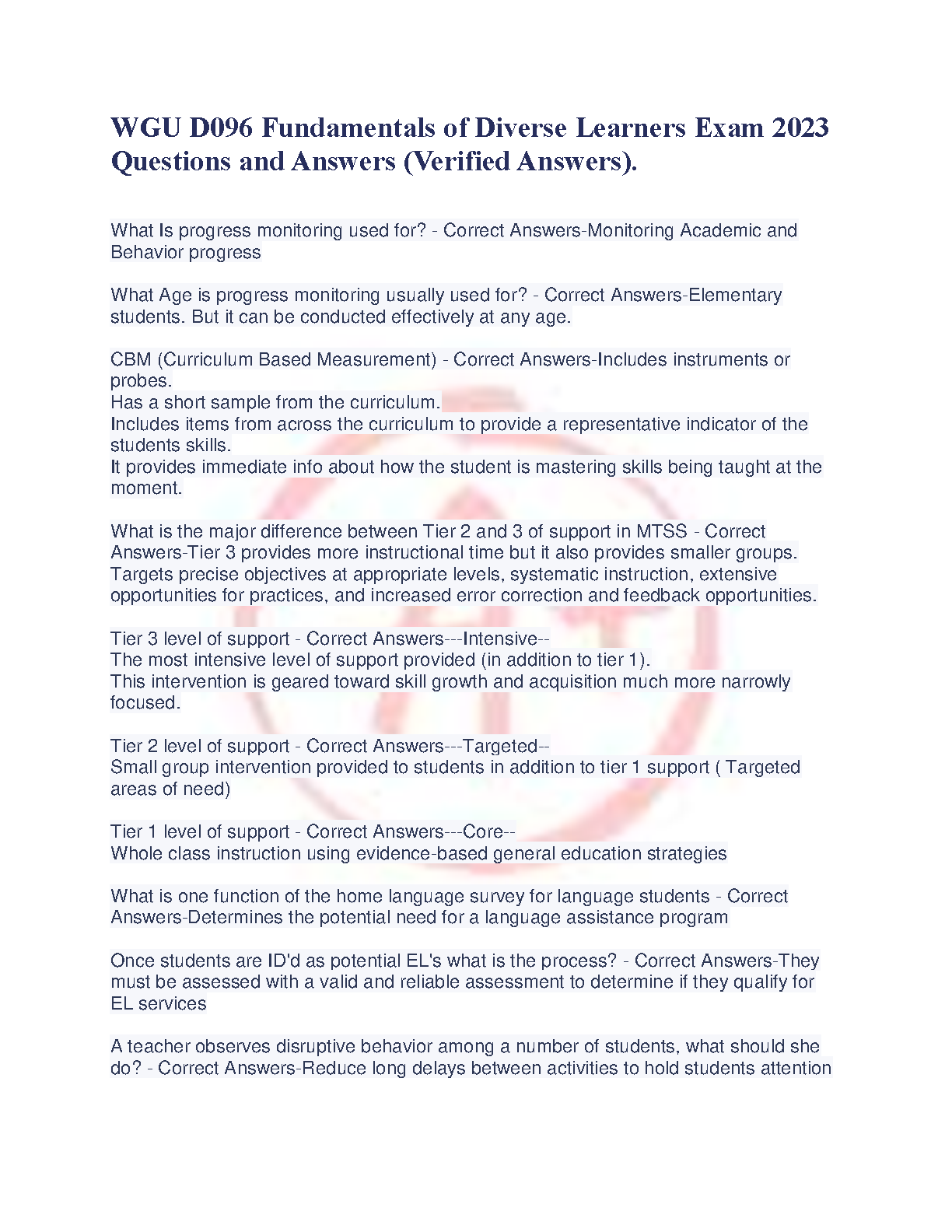 WGU D096 Diverse Learners Exam Solutions Guide