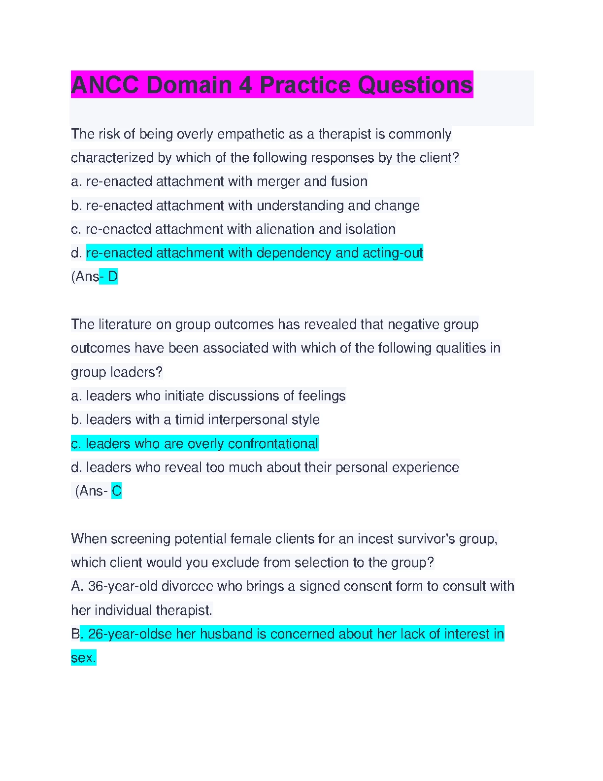 ANCC Domain 4 Nursing Practice Questions 2026/27