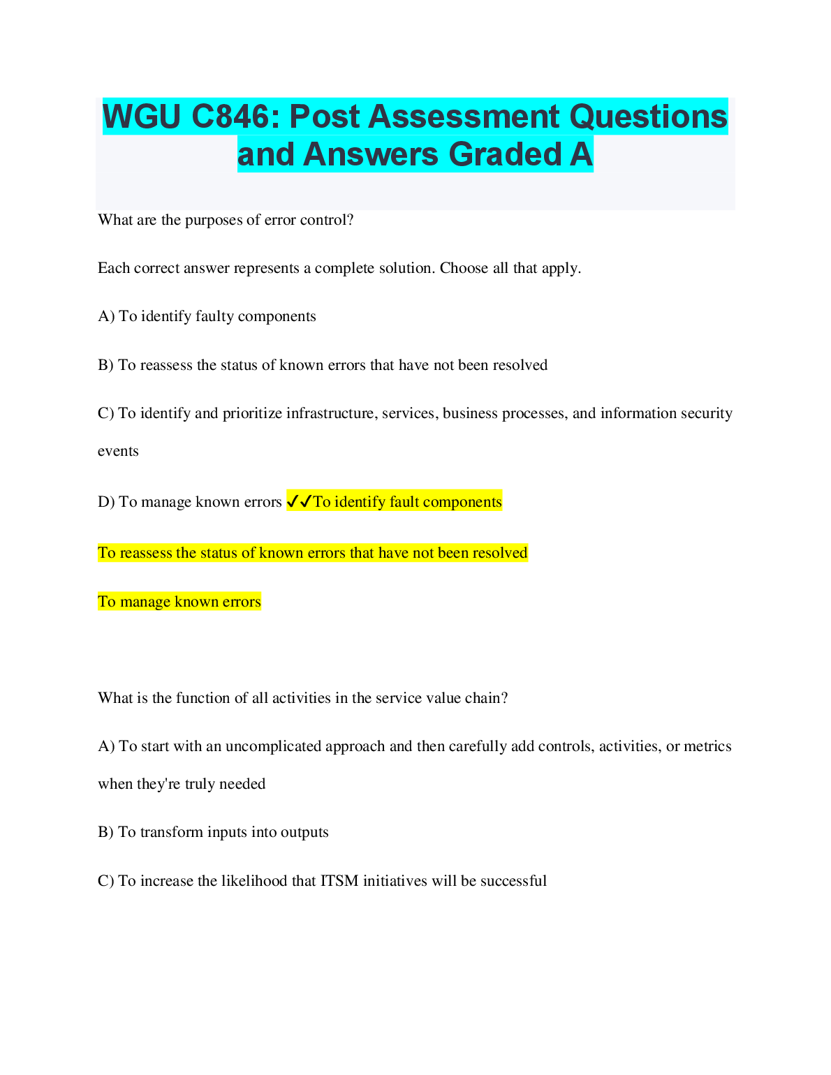 WGU C846 Post Assessment Q&A Study Guide 2024/2025