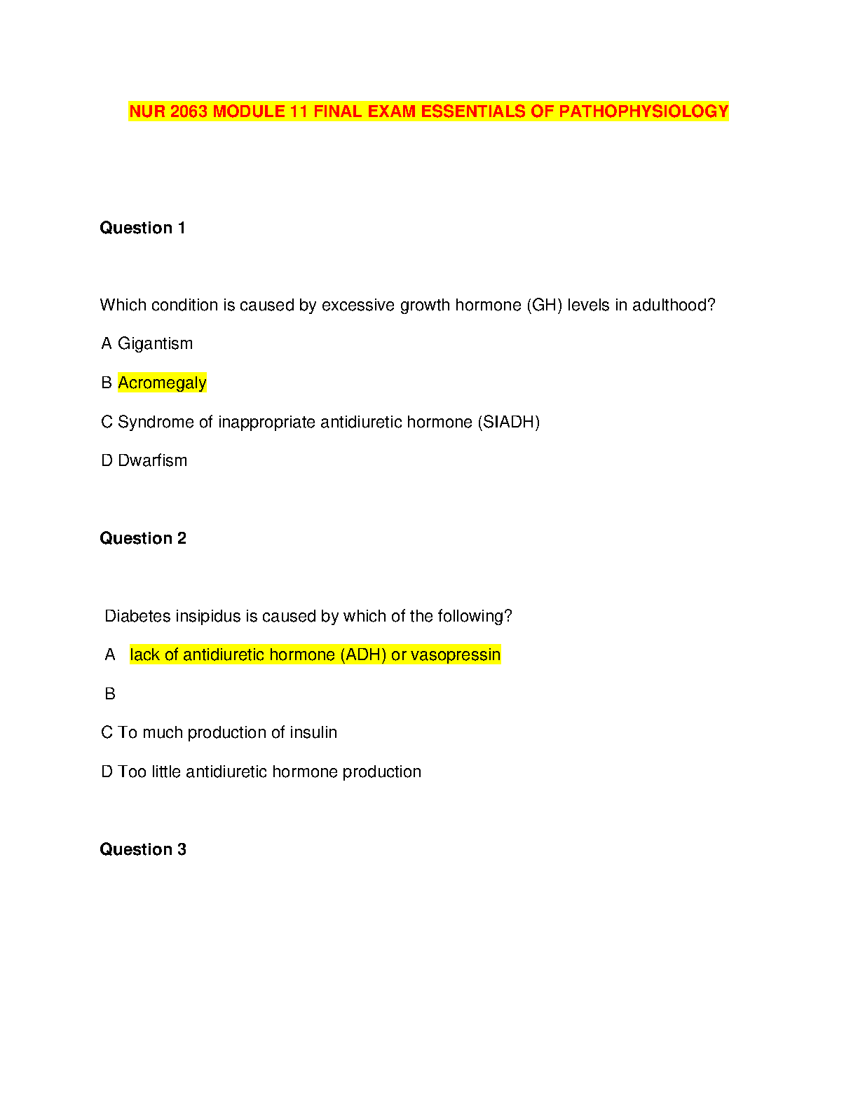 Porth Patho NUR 2063 Module 11 Test Bank Answers 2027 IMG-1