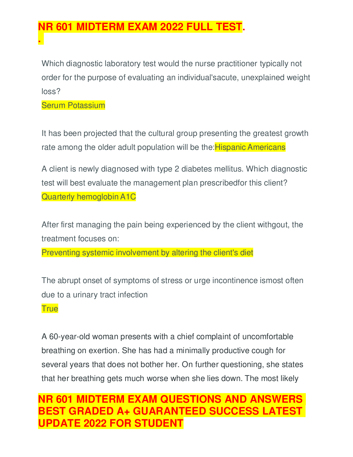NR 601 Midterm Exam Questions And Answers