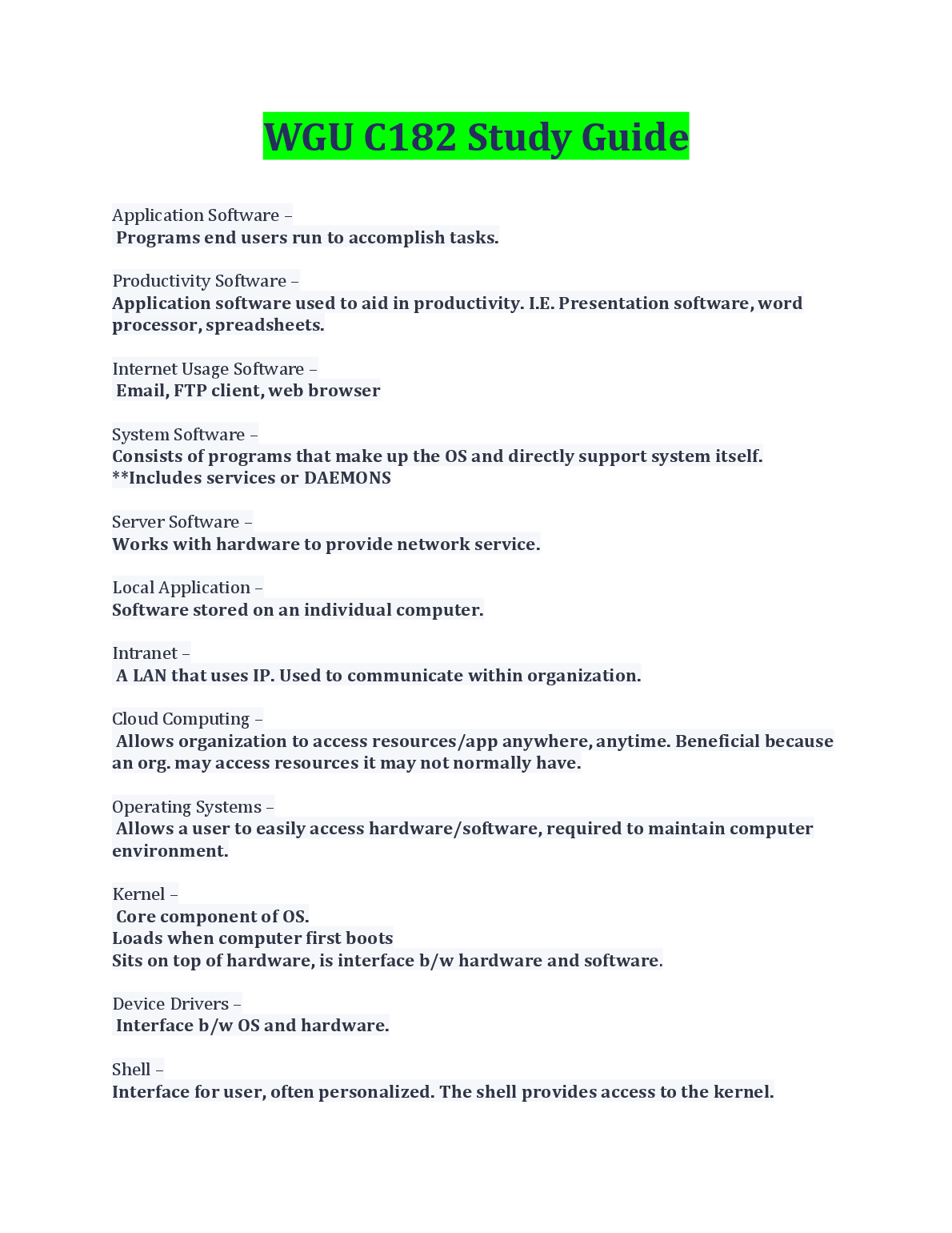 WGU C182 Study Guide Key IT Concepts 2023 Revision Notes