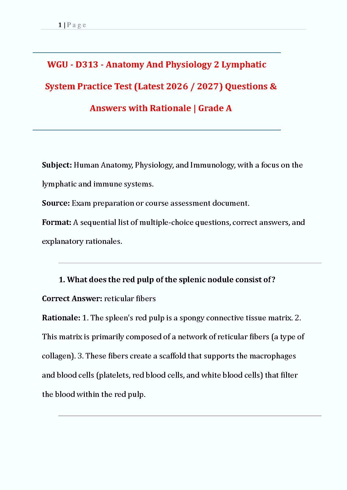 WGU D313 A&P 2 Lymphatic Test Bank 2025 Questions Answers IMG-1