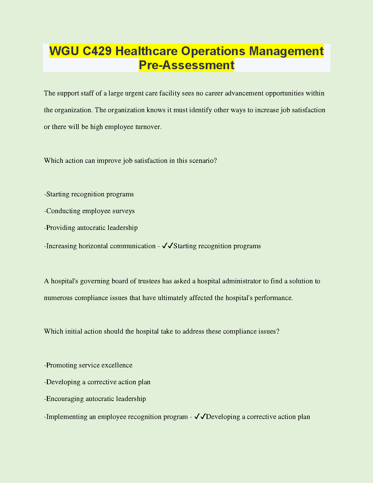 WGU C429 Healthcare Ops Mgmt Study Guide 2025 IMG-1