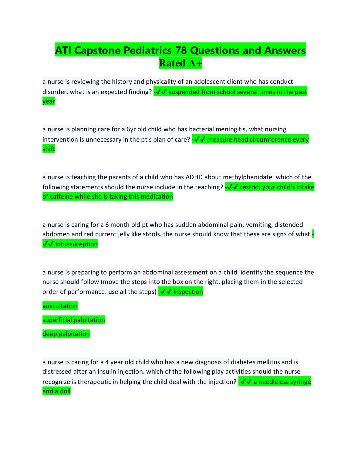 ATI Capstone Pediatrics Practice Questions 2026/27 Guide