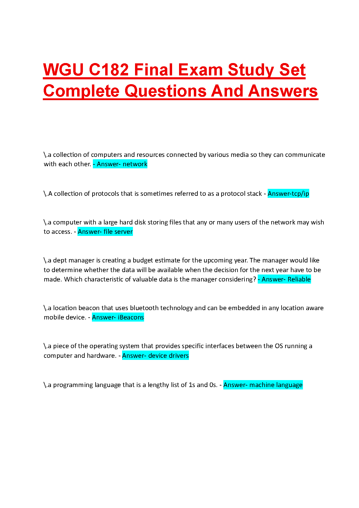 WGU C182 Intro to IT Final Test Bank 2025/26 Verified Answers IMG-1