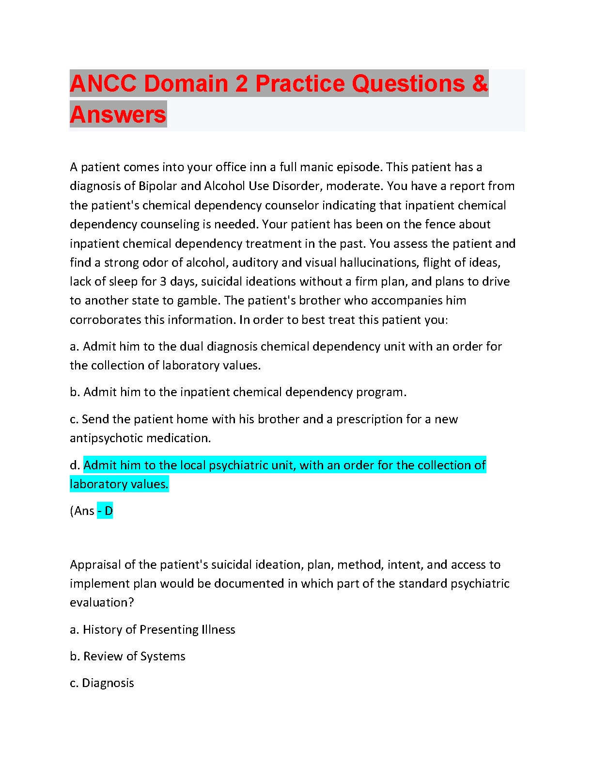ANCC Domain 2 Exam Prep Questions & Solutions 2026/27 IMG-1