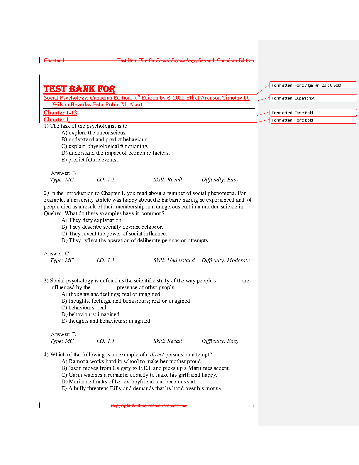 Social Psychology Canadian Edition 7th Edition Test Bank