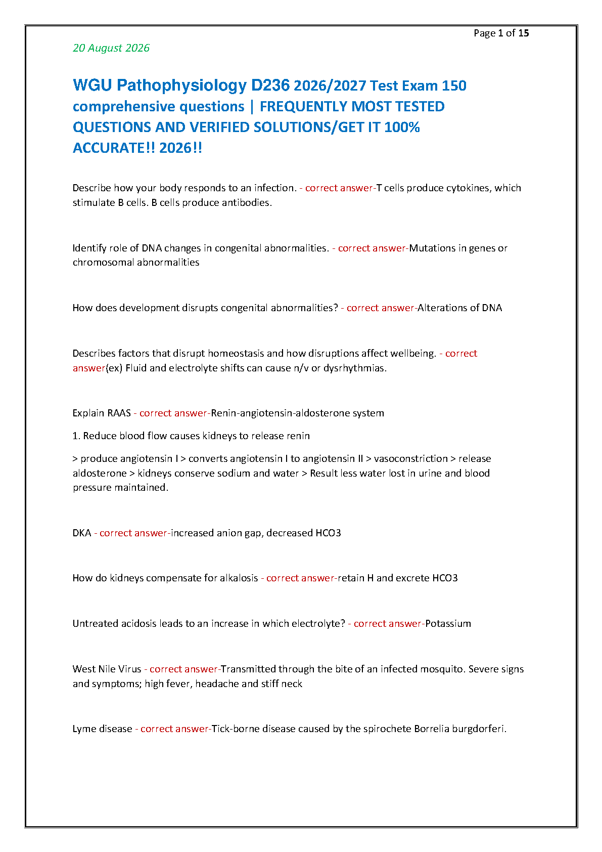 WGU D236 Pathophysiology Test Bank 2026 IMG-1