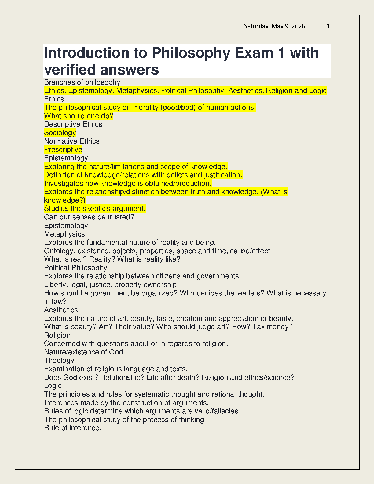Intro Philosophy Exam 1 Guide 2026-27 Verified Answers IMG-1