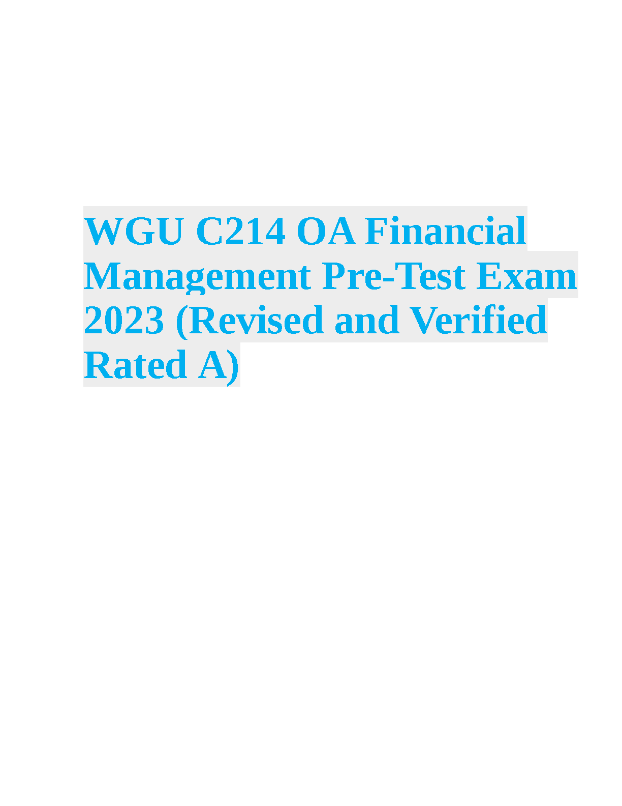 WGU C214 Financial Management Test Bank 2025/2026 OA Guide