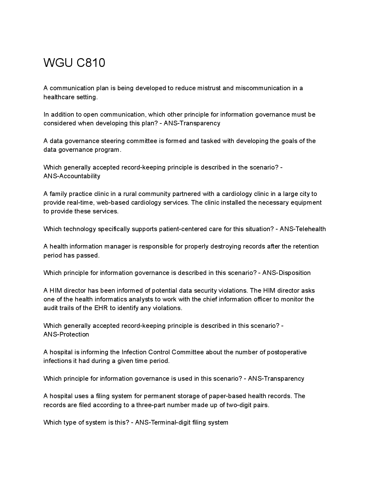 WGU C810 Information Governance Study Guide 2024