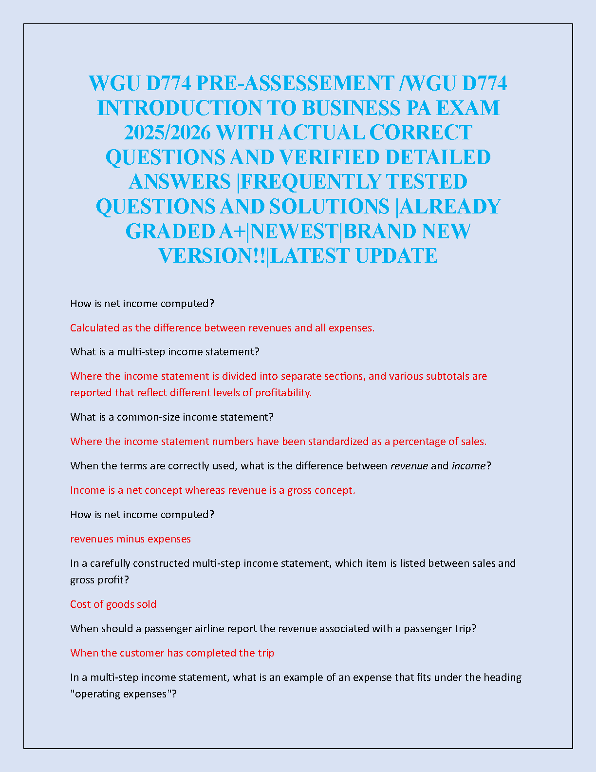 WGU D774 Intro to Business Pre-Test Exam Prep IMG-1