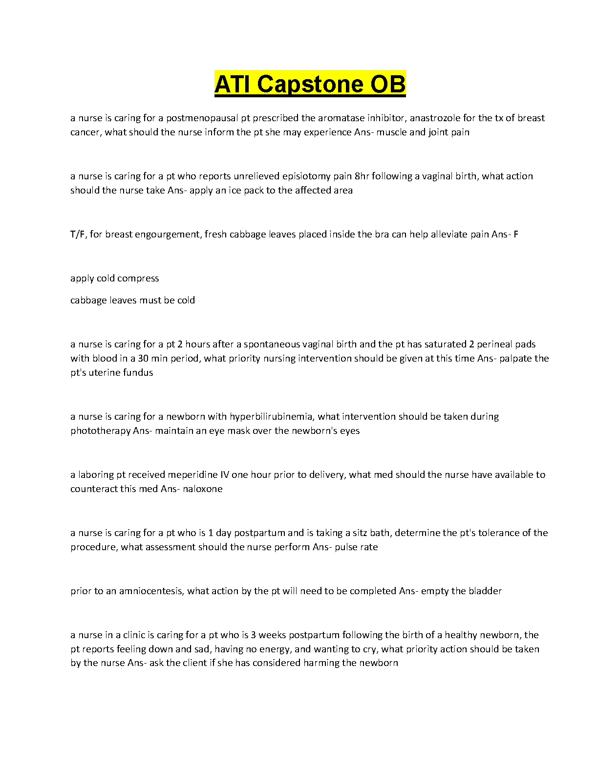 ATI Capstone OB Test Bank 2026: Practice Exam & Answers IMG-1