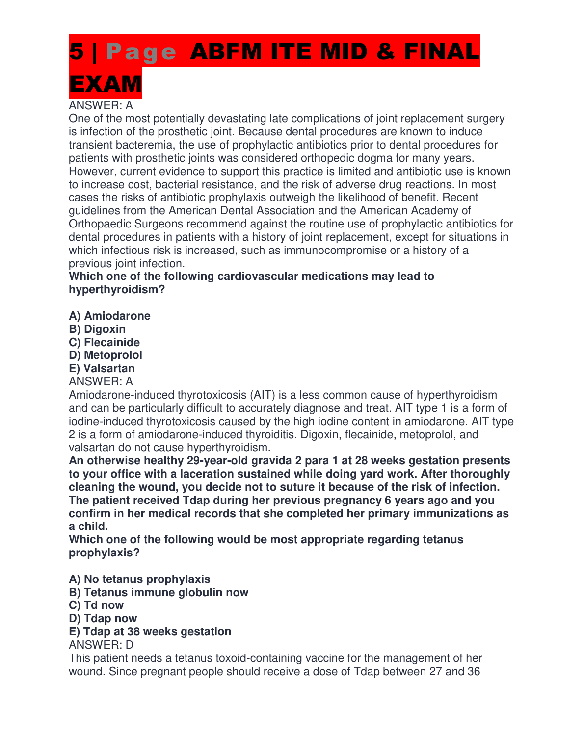 ABFM ITE Exam Prep Questions Rationales 2026/27