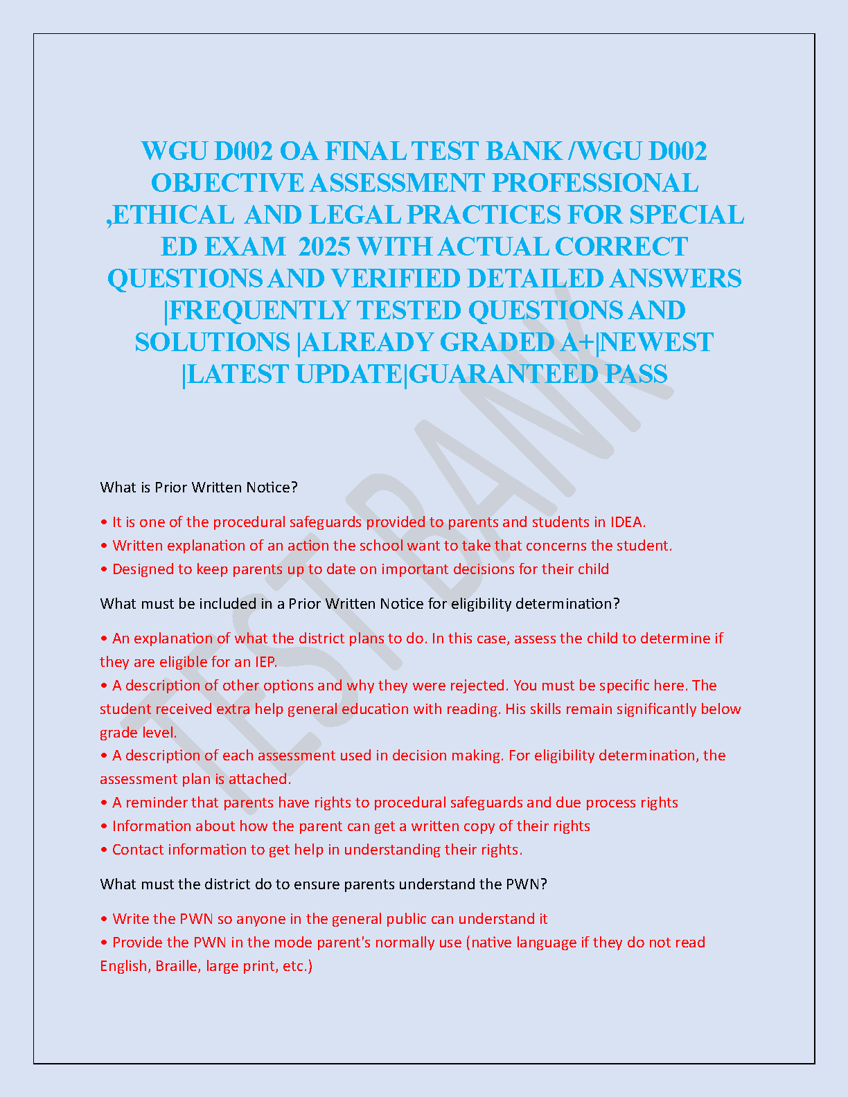 WGU D002 Test Bank 2025: Prof Ethics & Law in SpEd IMG-1