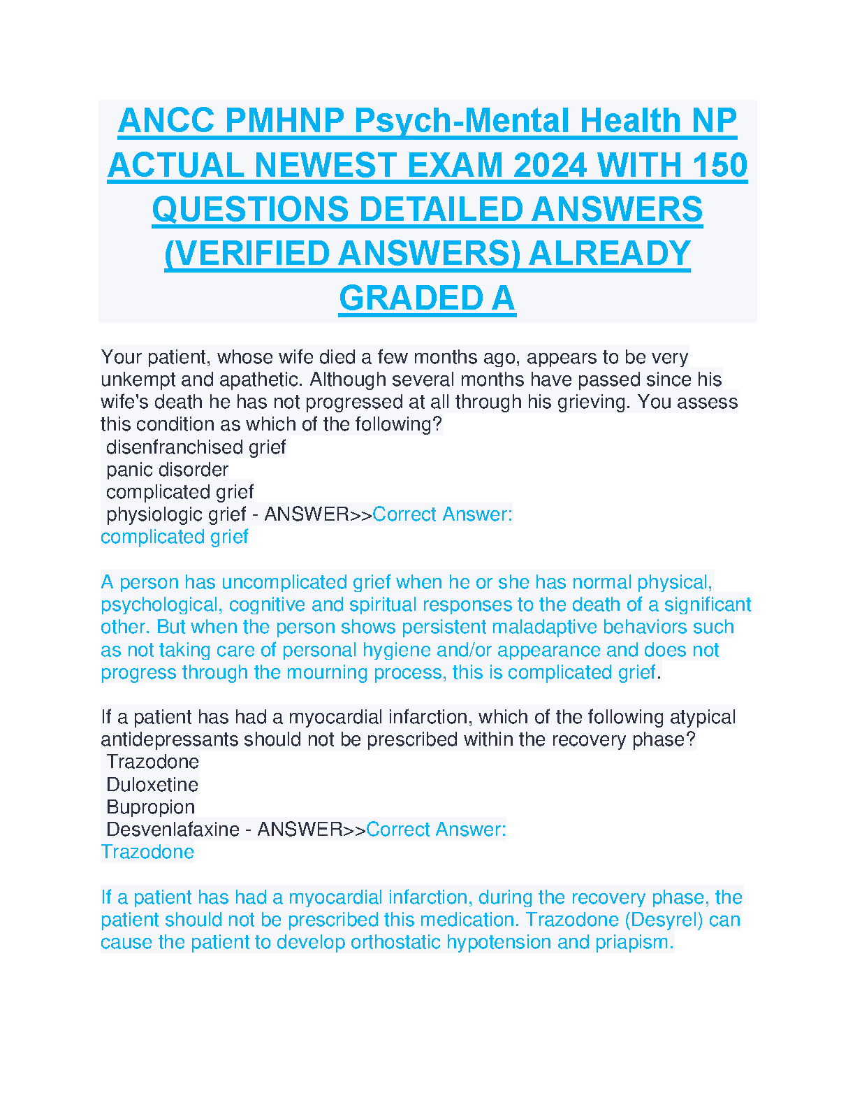 PMHNP Exam Practice Questions and Rationales IMG-1