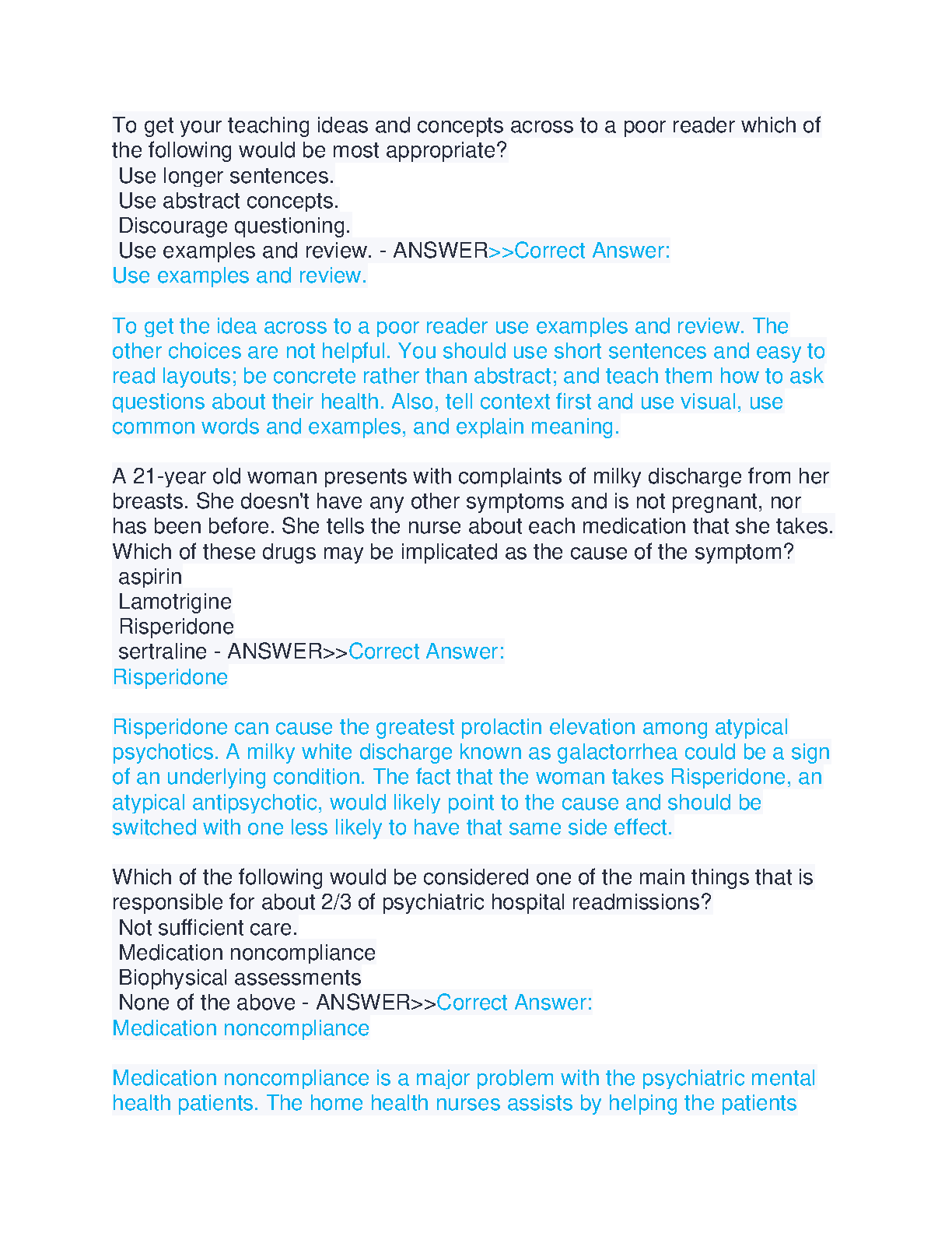 PMHNP Exam Practice Questions and Rationales